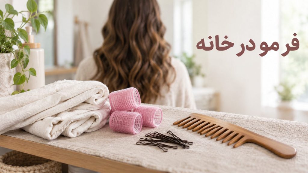 فر کردن مو در خانه با پارچه، بیگودی و سنجاق سر روی میز