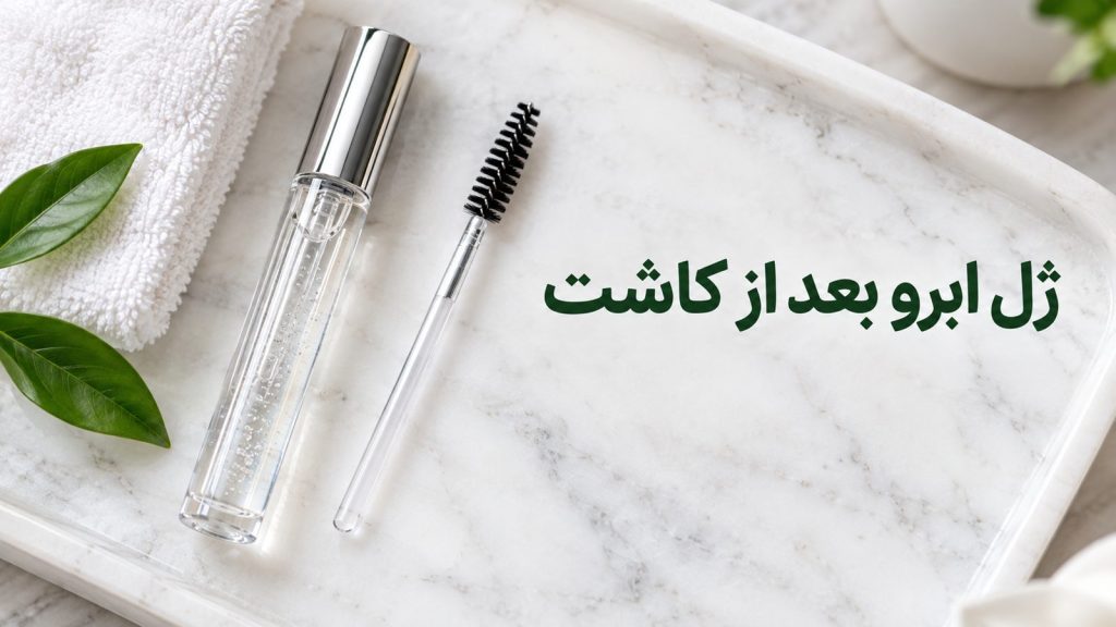 ژل ابرو بعد از کاشت ابرو و برس نرم روی سینی سالن زیبایی