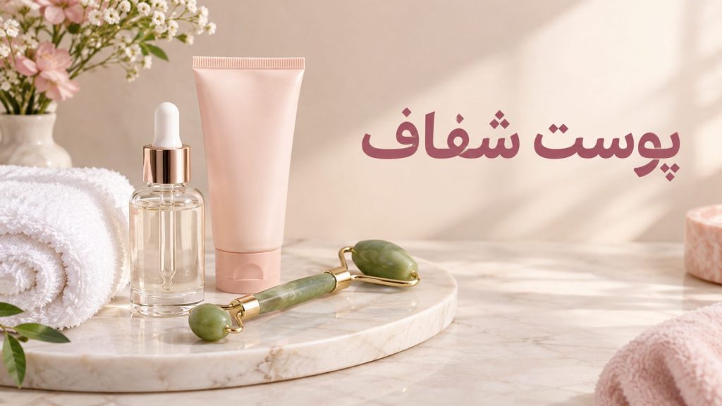 پوست شفاف با عادت‌های روزانه ساده؛ ابزار و محصولات مراقبت پوست روی سینی مرمری