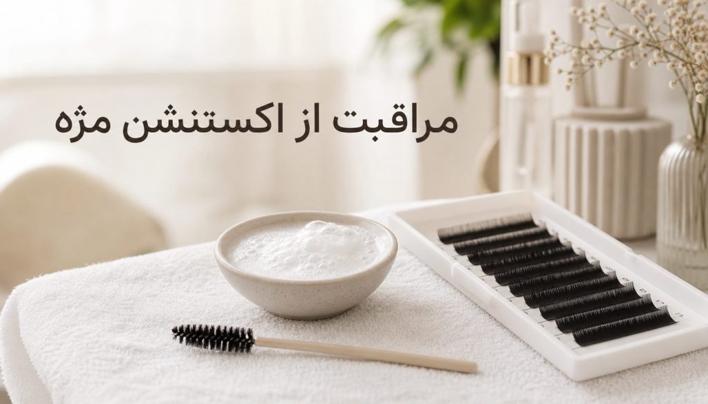 مراقبت و ماندگاری اکستنشن مژه با شانهٔ نرم در سالن زیبایی