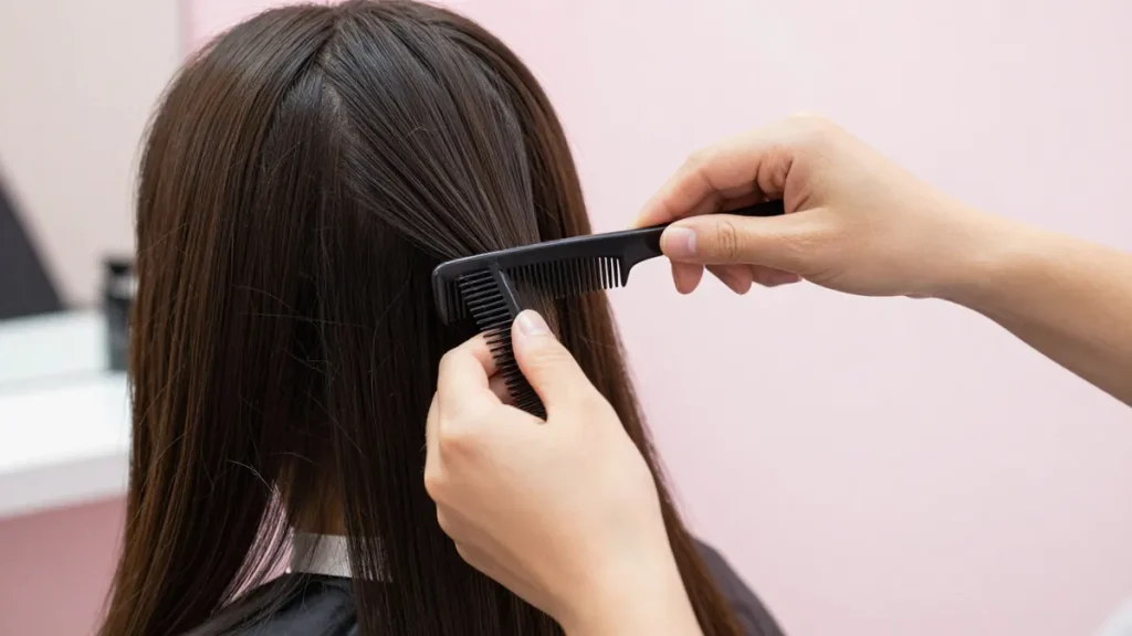 بررسی ریشه و پوست سر با شانهٔ نازک برای تشخیص موی چرب