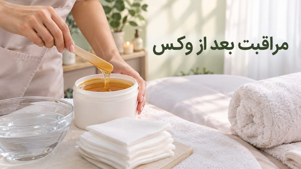 راهنمای مراقبت بعد از وکس شامل ابزار و لوازم تمیز در اتاق وکس سالن